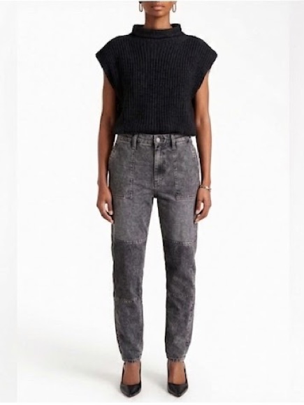 Rag & Bone Miramar Mia Terry Patchwork Straight Leg Sweatpant Jeans Black Magic